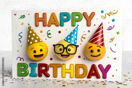 Wish someone special a happy birthday with this fun and adorable emoji themed greeting card today