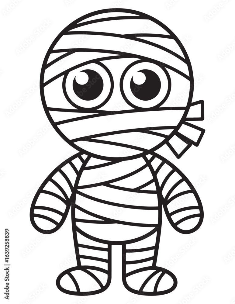 Fototapeta premium Cute Kawaii Mummy Holding Candy – Halloween Coloring Page for Kids