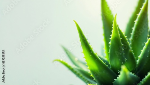 Close-Up Candid Photography of Aloe Vera Plant with Natural Light and Droplets Highlighting the Beauty and Texture of Succulent Leaves
