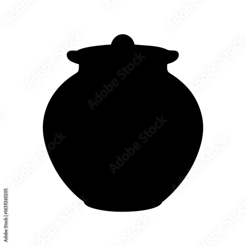 Silhouette of a clay pot for storing water in traditional style with transparent background