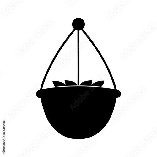 Silhouette of a hanging vegetable basket for storage and drying with transparent background