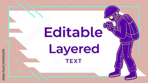 Editable layered text effect design template with photographer illustration for creative projects and design