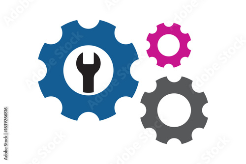 set of gear icons on white background . Gear with check mark symbol settings .   
 