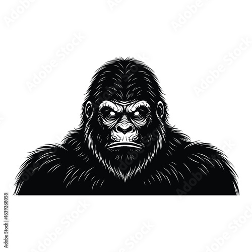 Black and white gorilla head illustration primate animal