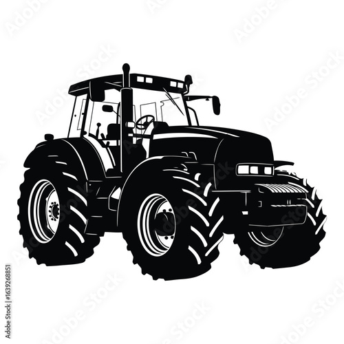 Black silhouette of a modern agricultural tractor agriculture