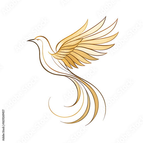 Elegant Stylized Golden Bird Illustration.