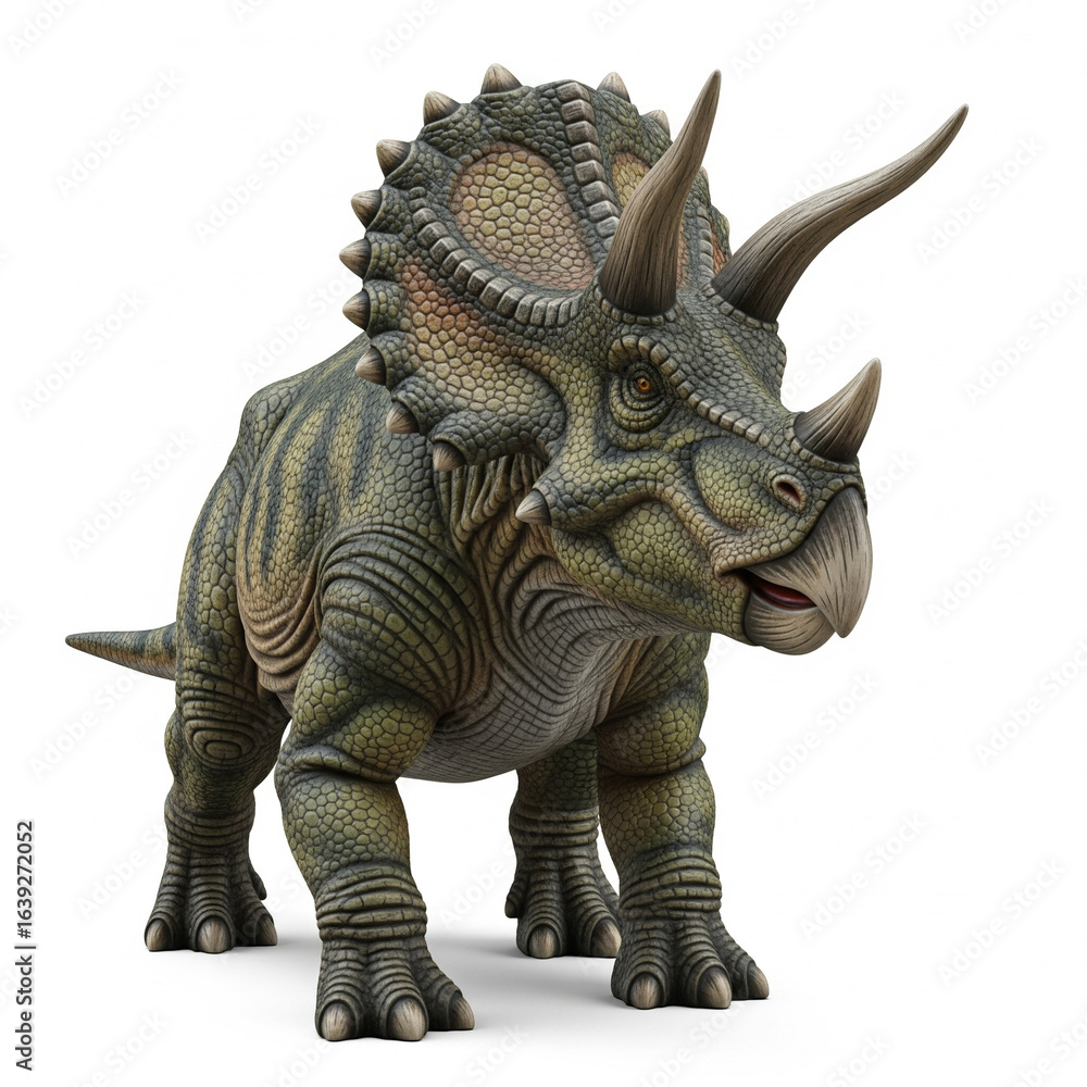 Fototapeta premium 3D Triceratops Dinosaur Animation: Vibrant Prehistoric Creature for Children's Book, Educational Apps, and Playful Cartoon Character Design