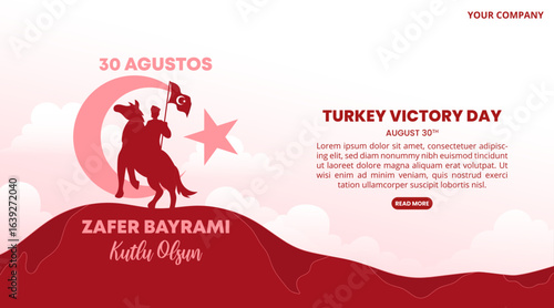 30 Agustos Zafer Bayrami or August 30 Turkey Victory Day with a cavalry and flag