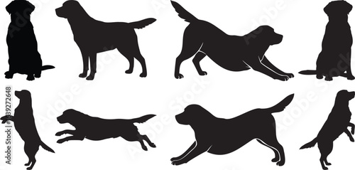 Labrador Dog Silhouettes in Various Poses Set