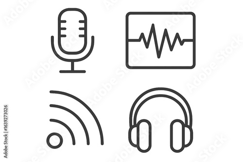 Sound recording tools and audio elements displayed in a minimalist design for media creation in digital spaces