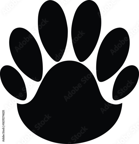 Black animal paw print silhouette isolated on white background