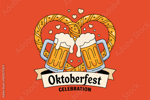 Gingerbread heart Oktoberfest typography, lebkuchen motif with blue ribbon and wheat, sweet festival card, charming poster art, apparel print