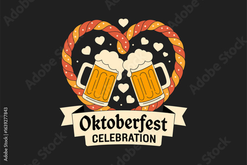Oktoberfest heart beer mug illustration, celebration badge, German festival poster, creative print, t-shirt design