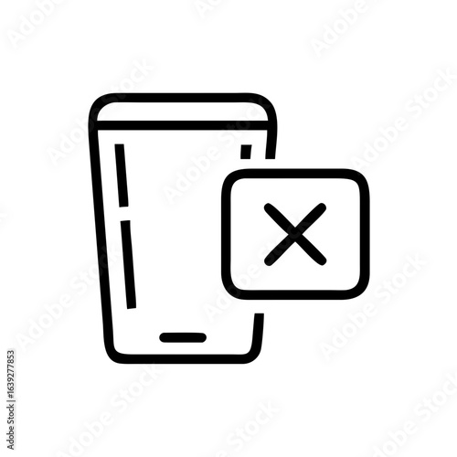 Outline of a smartphone with a rounded square containing an x symbol indicating a deletion or removal action