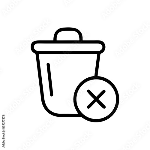 Outline drawing of a trash can with a lid and a circle with an x through it indicating deletion option