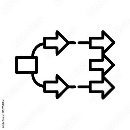 Diagram showing a square branching out into six arrows indicating multiple directions or pathways forward