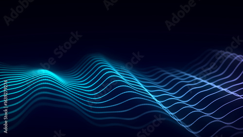 Color abstract wave background with dots and lines moving in space. Technology illustration. Futuristic modern dynamic wave. 3d rendering.