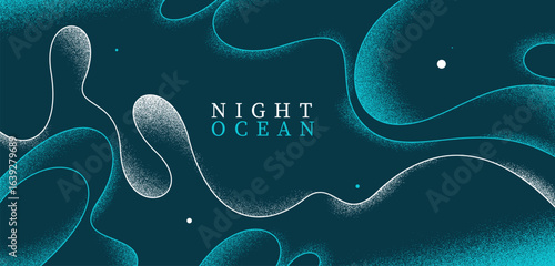 Relaxing seashore in the night waves vector abstract background, linear curvy shaped outlines and textures art, calming and soothing ocean beach illustration wallpaper.