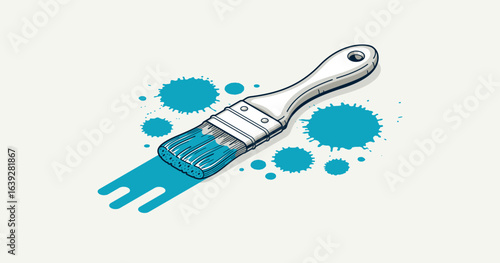 Artist decorator concept, 3D vector brush and splatters metaphor of interior decoration, or facade exterior art mural, interior designer work.