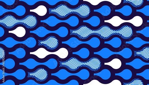 Runny water seamless pattern, vector waves lines geometric abstract background, liquid in motion endless wallpaper.