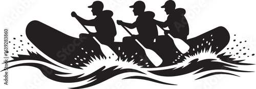 Silhouette of Rafting Team Navigating Whitewater Rapids Together