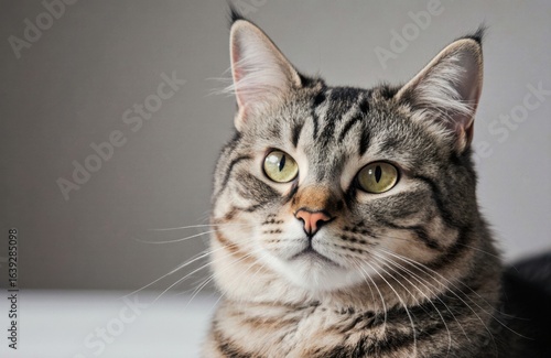 Wallpaper Mural A close-up of a tabby cat with striking yellow-green eyes and detailed fur patterns Torontodigital.ca