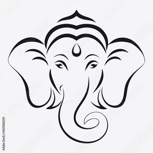 Stylized line art of lord ganesha elephant head deity