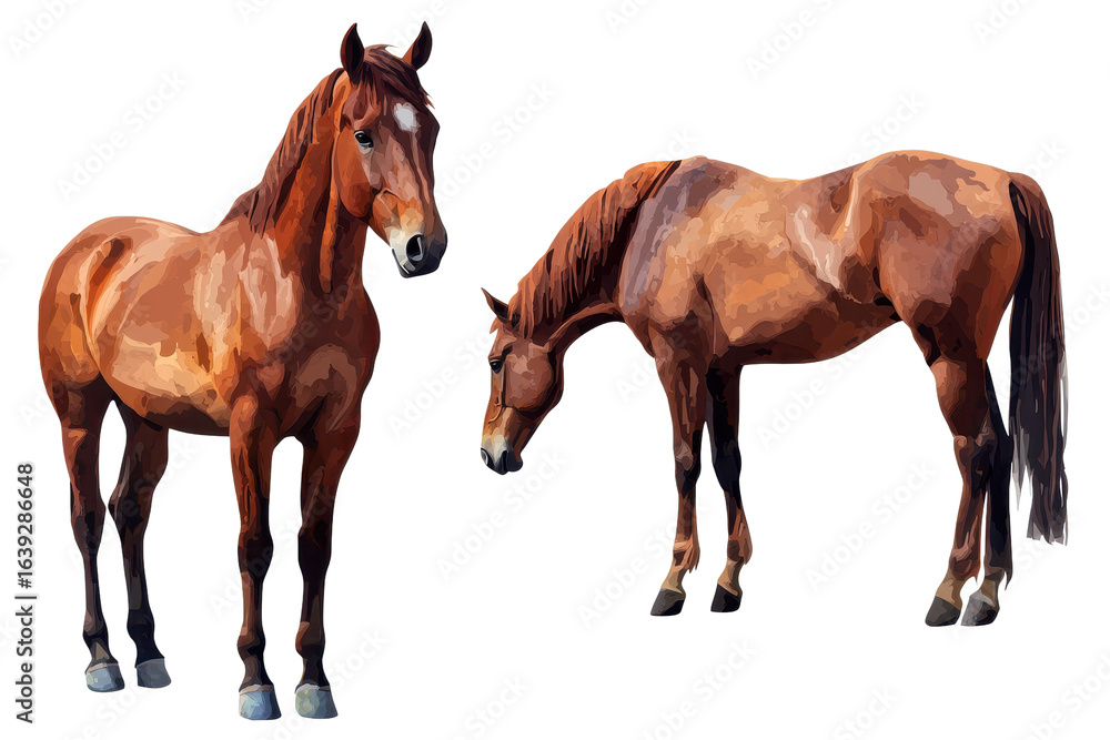 Fototapeta premium Brown horses in a collection portrait gracefully standing and showcasing their unique features and characteristics in an artistic display