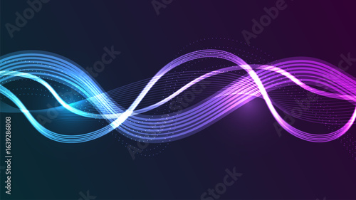 Modern data flow illustration, abstract light wave on a dark background.