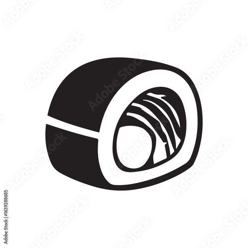 Illustration of a maki sushi roll with seaweed and rice in black and white minimalist style art piece