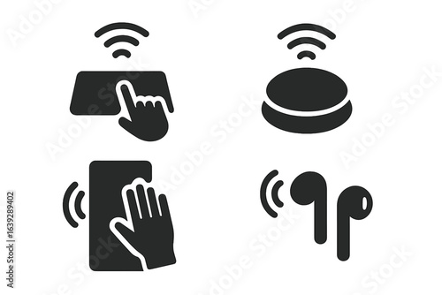 Modern technology icons representing wireless communication and smart devices in a minimalist style