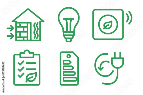 Energy efficiency symbols representing sustainable practices in home design and renovation activities