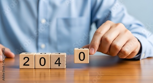 Forecasting the future trends and predictions for the year two thousand and forty with wooden blocks