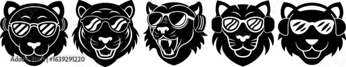 Tiger Face with Sunglasses Vector Illustration Pack
