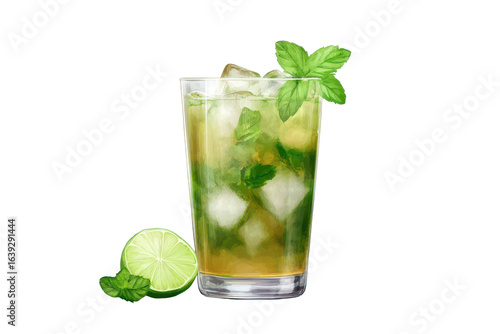 Wallpaper Mural Refreshing caipirinha mojito cocktail served in a clear glass, featuring mint leaves and lime, perfect for summer enjoyment at outdoor gatherings or tropical bars Torontodigital.ca