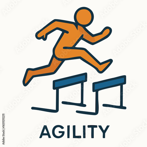 Figure demonstrating agility successfully jumping over hurdles in a race course