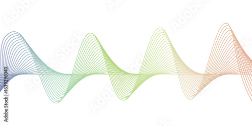Abstract background with colorful wavy lines. Rainbow gradient spectrum wave flowing in dynamic curve on transparent background. Vector element for social media, cover, banner, flyer, music