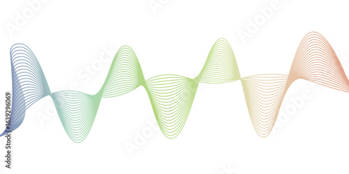 Abstract background with colorful wavy lines. Rainbow gradient spectrum wave flowing in dynamic curve on transparent background. Vector element for social media, cover, banner, flyer, music