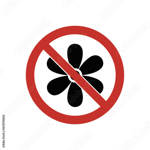 Fragrance free symbol with a red prohibition sign indicating allergen avoidance. Fragrance free icon represents sensitivity awareness and healthy living choices,