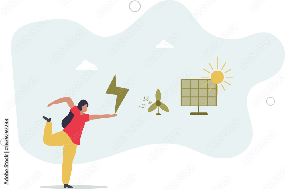 Fototapeta premium renewable energy sources and green electricity.flat vector illustration.Environmental,human life.