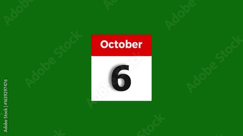 October month 6 date calendar icon animation. Digital October month calendar symbol background 4k animation.