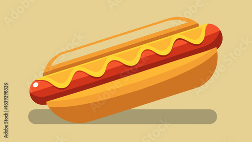 Hot dog with mustard in cartoon style illustration