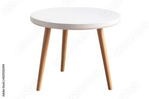 Scandinavian style small white round table with wooden legs perfect for modern home decor and minimalist interiors in living spaces or dining areas