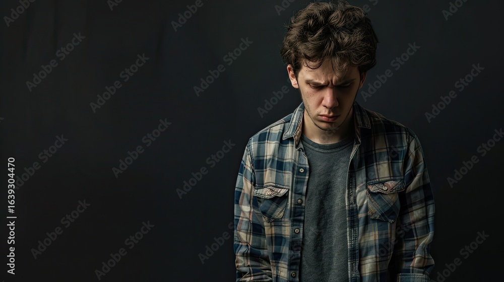 Obraz premium Upset Man on black background.