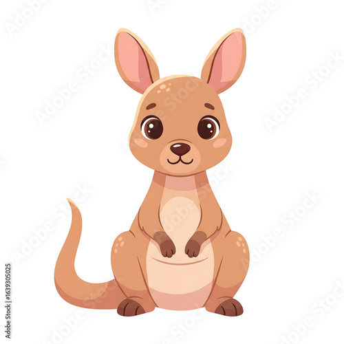 Cute baby kangaroo character illustration. Adorable cartoon wallaby sitting, isolated vector graphic for children's design.