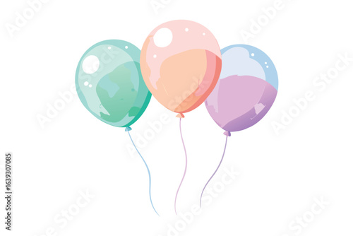 Pastel colored balloons isolated on white background party celebration decorative elements birthday party airy decoration holiday festive balloons vector illustration