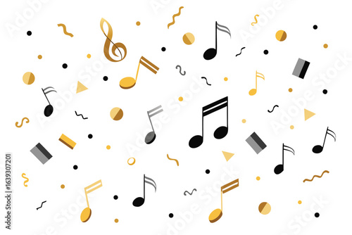 Musical note pattern with elegant gold accents isolated on white background for celebration events and festive backgrounds