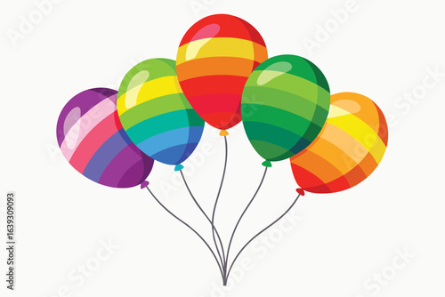 Bunch of striped balloons floating festive celebration joyful fun birthday party decoration element isolated on white background