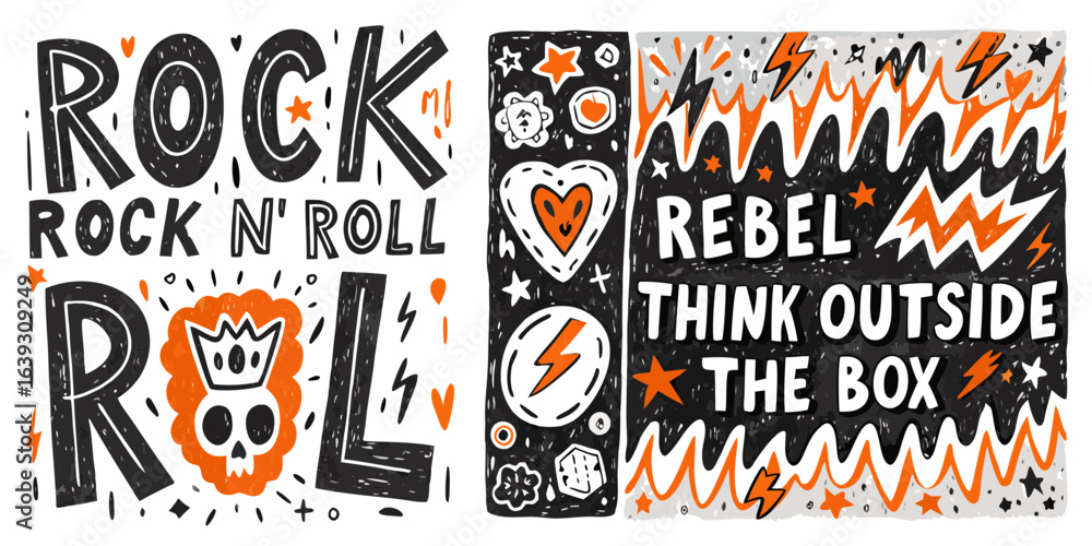 Fototapeta premium Rock and roll rebel think outside the box hand drawn illustration