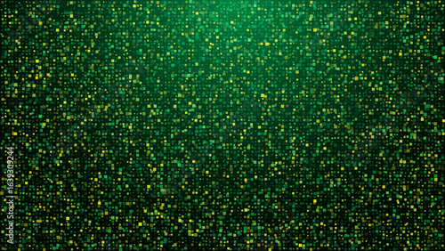 Vibrant green and gold particle background blending a futuristic digital effect with a festive sparkling style, ideal for holiday designs, sci-fi visuals, luxury branding, and celebration graphics.